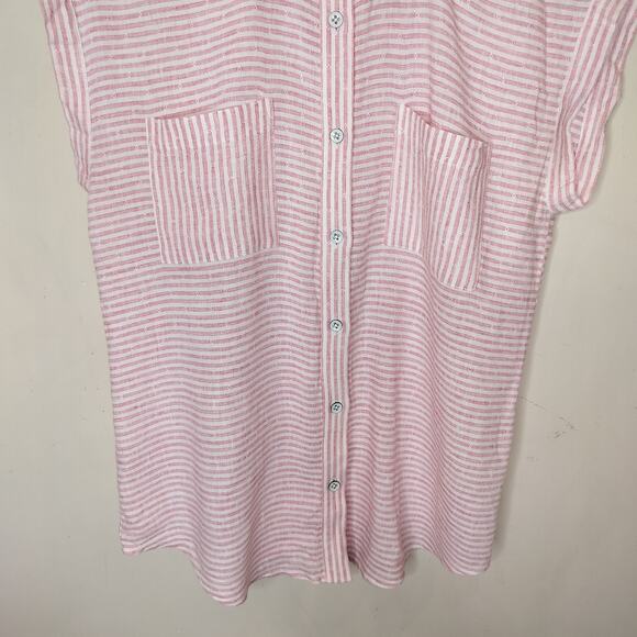 Cabi 6512 Merger Top Pink Stripe Floral Collar Button Up - Picture 4 of 11